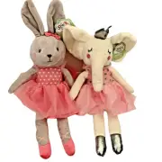 2 Ballerina Elephant Bunny Ballet Dancing Plush Animal Rattle Toy 15 in tall NEW