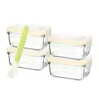 Glasslock Rectangle Baby Food Container 5pc Set With Spoon 150ml Transparent/Gre