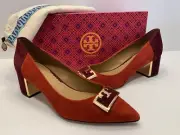 TORY BURCH "GIGI" Suede Leather 55mm Pointy Toe Pump Sz.9M Lava/Malbec MSRP $298