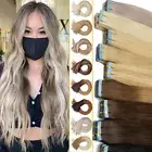CLEARANCE Tape In Hair Extensions 100% Real Human Hair Weft 14-24inch Grey Thick