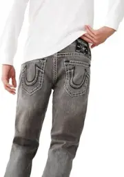 Authentic True Religion Men’s Geno Super T Slim Grey Black Stitch Jeans 38 NWT