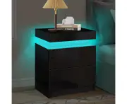 ALFORDSON LED Bedside Table [Model: Perla - 2 Drawers (Black)]