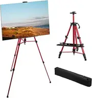 uxcell Painting Easel Stand, 21" to 61" Adjustable Aluminum Metal Tripod Artist Display Easel with Portable Bag Paintbrush Tray for Table/Floor Painting, Drawing, Red