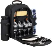 Picnic Backpack for 4 Person, Picnic Basket Complete Set with Insulated Cooler a