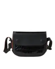 Balenciaga Exotic Leather Camera Bag with Secure Snap Button Closure Women Black