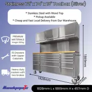 1.8M Work Bench Tool Trolley Stainless Steel with Upper Cabinets Local Delivery