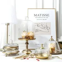 在飛比找樂天市場購物網優惠-Mia家居法式輕奢黃銅玻璃罩蛋糕高腳托盤下午茶甜點心盤展示器
