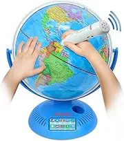 Interactive World Globe with Stand and Smart Pen | Engaging, Colorful Geographic Map for Teaching and Early Learning | Active Play, Voice Recordings, Trivia Questions, 9"