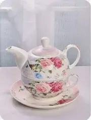 Birds Saying 3 piece TEA FOR ONE teapot and teacup set
