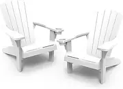 Keter Alpine Adirondack 2 Pack Resin Outdoor Furniture Patio Chairs with Cup Holder Perfect for Beach, Pool, and Fire Pit Seating, White