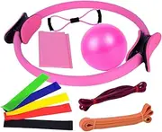 11x Pilates Ring and Ball Set,Home Workout Equipment Portable for Women,Exercise with Stretching Stap for Fitness Gift