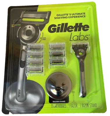 Gillette Labs 1 Razor with Dock + 8 Cartridges - Metal Handle - 5-Blade Razor