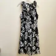 WHBM Dress Women's 6 Black White Floral Sheer Lined Chiffon Whimsigoth Boho Chic