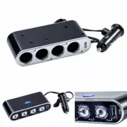 4 Way Car Cigarette Lighter Socket Splitter DC 12V/24V + USB + LED Light Switch
