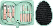 Nail Clippers Set Professional 9pcs Nail Scissors Grooming Kit Foot Sharpener Pedicure Kit Women Men Beige Green (Color : Green)