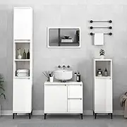 Bathroom Storage Cabinet, Bathroom Floor Cabinet Freestanding Laundry Cupboard Storage Organizer Bathroom Cabinet High Gloss White 30x30x100 cm Engineered Wood