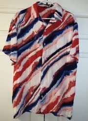 NWT Large Women’s Rayon NOBO July 4th Red Blue White Blouse Button Up Top