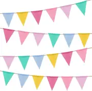 24 Flags Imitated Burlap Pennant Banner, Multicolor Fabric Triangle Colorful Rai