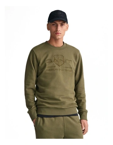 [Gant] Tonal Archive Shield Crew Neck Sweatshirt in Juniper Green
