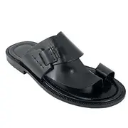 Men's Black Faux Leather Toe Loop Sandals with Buckle Detail - Comfortable and Stylish for Casual Wear