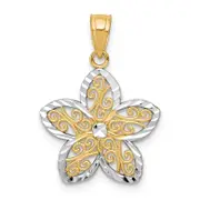 10k Yellow w/Rhodium Filigree Flower Charm