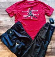 NWT Nike Air Jordan Boys YXL Black/Red/White BIG LOGO Wind Pants Set XL