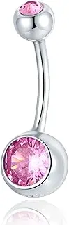 [Silbertale] 925 Sterling Silver Belly Bars Belly Button Rings Navel Belly Rings 14G 10mm Bar Length Belly Button Navel Piercing Ring Body Jewelry