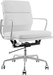Matt Blatt Eames Premium Replica Low Back Soft Pad Office Chair Genuine Leather (White/Chrome) - MBEAPOCLWLB