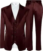 [ZKHOECR] Tuxedo for Men 3 Piece Slim Fit Mens Suit Two Button Peak Lapel Solid Suit Jacket Vest Pant Set Business Wedding Suit