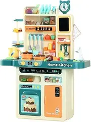 Keezi Play Kitchen, Cookware Set Kids Pretend Plays Toy Cook Cleaning Sets Food Sink Playset Children Home House Furniture, with 73pcs Cooking Accessories Dessert Shelf Mini Blackboard Multicoloured