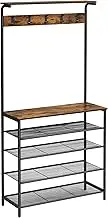 VASAGLE Coat Rack, Hall Tree with Shoe Storage, 5-Tier Shoe Rack Different Heights, 5 Dual Hooks, Rustic UHSR408B01