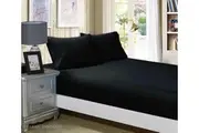 Super Soft Super King Size Bed Fitted Sheet & 2 Pillowcases Set Black