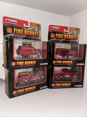 (4) Corgi Showcase Collection Fire Heroes Lot - Seagrave, Mack, ALF Pumpers