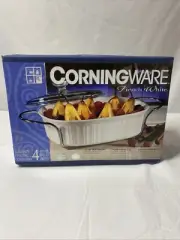Corningware French White 4 Pc Set 2.5 Qt Oval Dish W/ Lids & Cradle New In Box