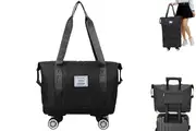 Travel Suitcases with Wheels Expandable Foldable Rolling Carry-on Luggage Bag-Black