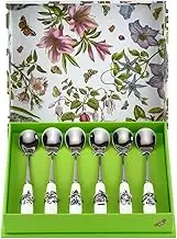 Portmeirion Botanic Garden 6" Teaspoons - Set of 6 | Assorted Floral Motifs | Stainless Steel and Fine Porcelain | Ideal for Morning Cupper or Afternoon Tea