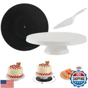 ECWAY 12 inch Revolving Cake Stand with Spatula, White Rotating Cake Turntabl
