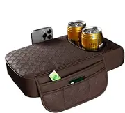 Car Center Console Pad, Artificial Leather Armrest Cushion with Cup Holder, Long and Short Distance Driving Elbow Rest Armrest Box Mat for Business Trips