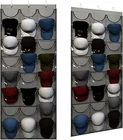 Unjumbly Over The Door Hat Rack - 24 Clear & Deep Pockets, Hanging Cap Organizer with 3 Hooks to Protect, Store & Display your Baseball Caps, Door Hanger for Cap Storage System- Grey (Grey)