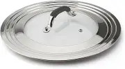 Large Universal Pans Pots Lid Cover Fit All 28-38 cm Pots/Pans/Woks, Stainless Steel and Glass Lid with Vent Hole and Heat Resistant Knob, Black