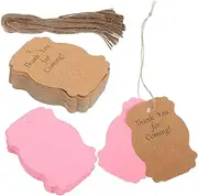 KALLORY 100pcs Shower Thank You Tags with Strings Favor Labels for Gender Reveal Bridal Shower Events Versatile Message Cards Decorations