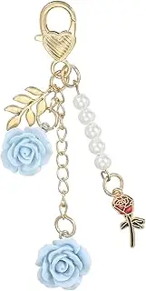 [uxcell] Rose Keychain Pendant, Rose Flower Purse Charm for Handbags Floral Keyring with Chain Tassel for Women Girls Tote Bags Backpack, Sky Blue