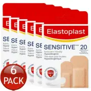 6 x Elastoplast Sensitive Light Skin Tone 20 Pack Adhesive Strip Wound Dressings