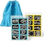 Coogam Metal Wire Puzzle Set of 16 with Pouch,Brain Teaser IQ Test Disentanglemen Iron Link Unlock Interlock Game Chinese Ring Magic Trick Toy for Party Favor Kids Adults Challenge