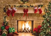 CYLYH 7x5ft Christmas Fireplace Theme Backdrop - Child Christmas Party Background