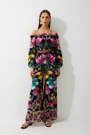 Mirrored Tropical Viscose Georgette Beach Pants