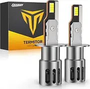 Termitor H1 Light Bulb, 45000LM 10X Super Brighter 1:1 Halogen Size, 70000Hrs Lifespan, 6500K White H1 Fog Bulbs with Cooling Fan, Plug and Play, Pack of 2