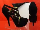 NIB YSL YVES SAINT LAURENT LUCY BLACK GOLD LEATHER CAGE PLATFORM PUMPS 39