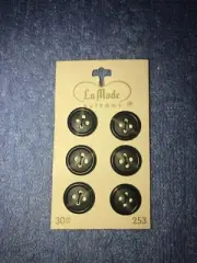 Buttons by La Mode Italy, No. 253, Size 24, set of 6 - 5/8" Buttons brownish
