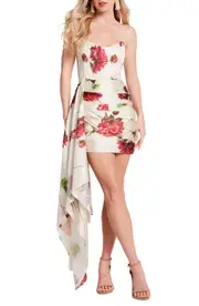 Katie May Chasing Dawn Floral Strapless Drape Detail Cocktail Minidress in Fall Peony at Nordstrom, Size Small